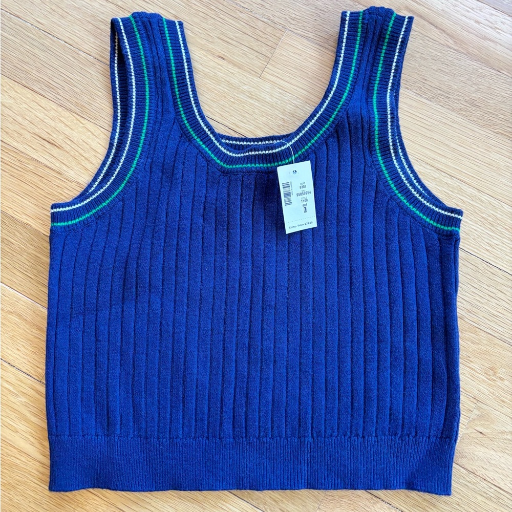 NWT Aeropostale Scoopneck Sweater Tank Top Navy Blue Striped Trim L